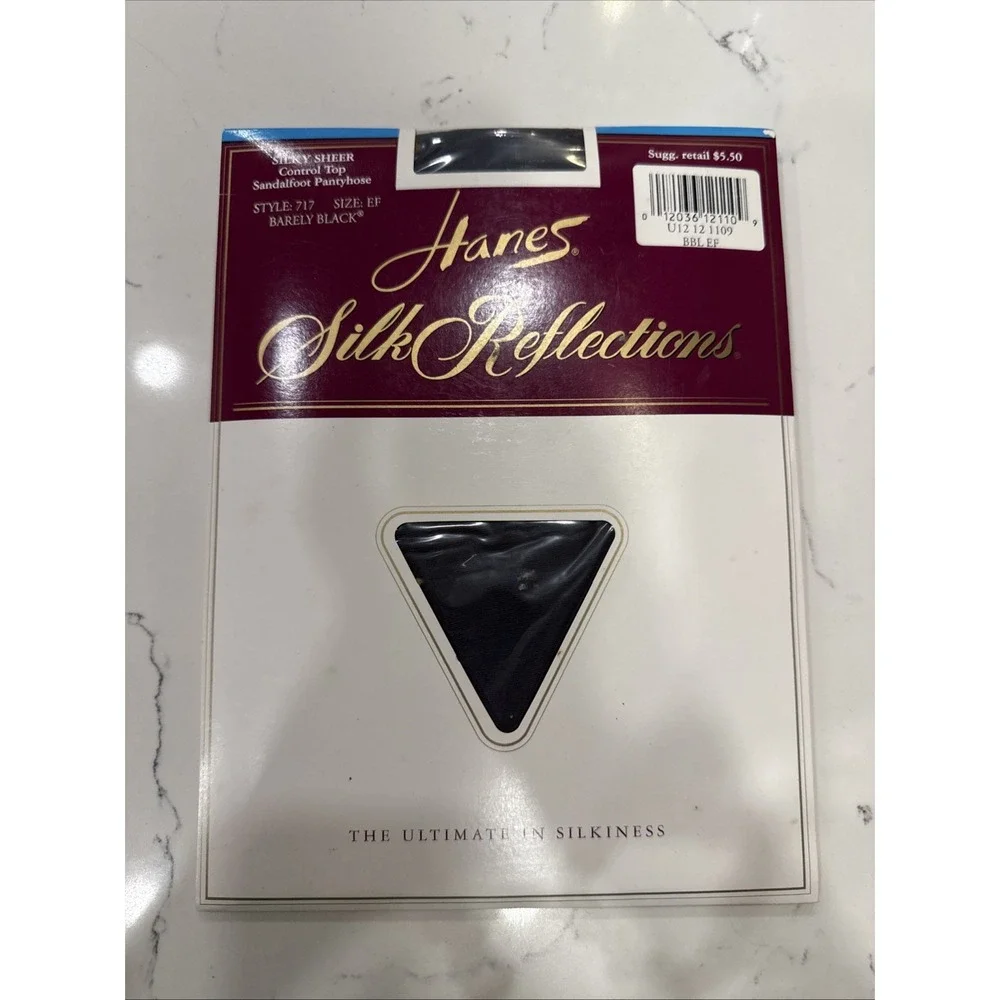 New Hanes Silk Reflections Pantyhose Barely Black Style 717 Sz EF Control Top